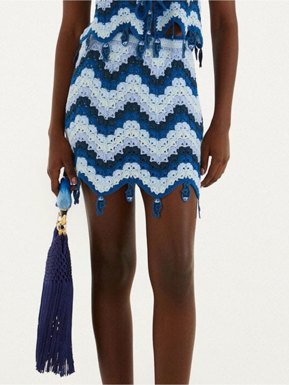 Farm Rio Blue Waves Crochet Mini Skirt w/ fish detail